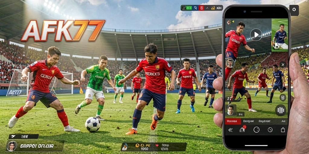 Tampilan gameplay AFK77 yang menyuguhkan pertandingan sepak bola yang seru.