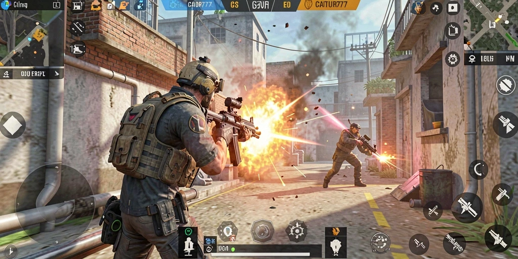 Tampilan gameplay CATUR777 dengan aksi tembak-menembak yang seru.