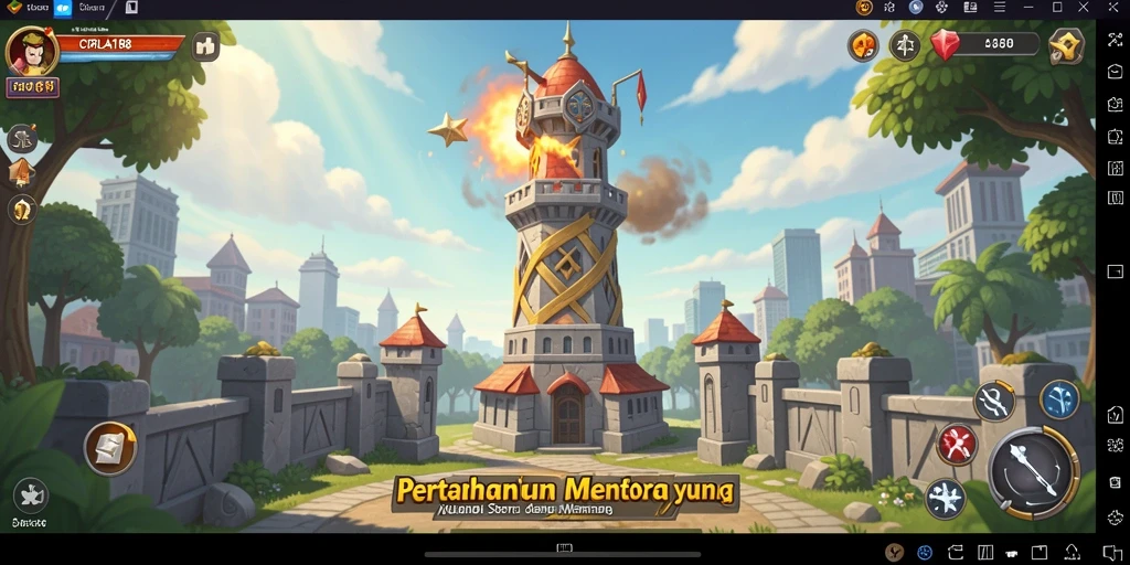 Screenshot gameplay CORLA188 menampilkan pertahanan menara yang strategis dan seru.