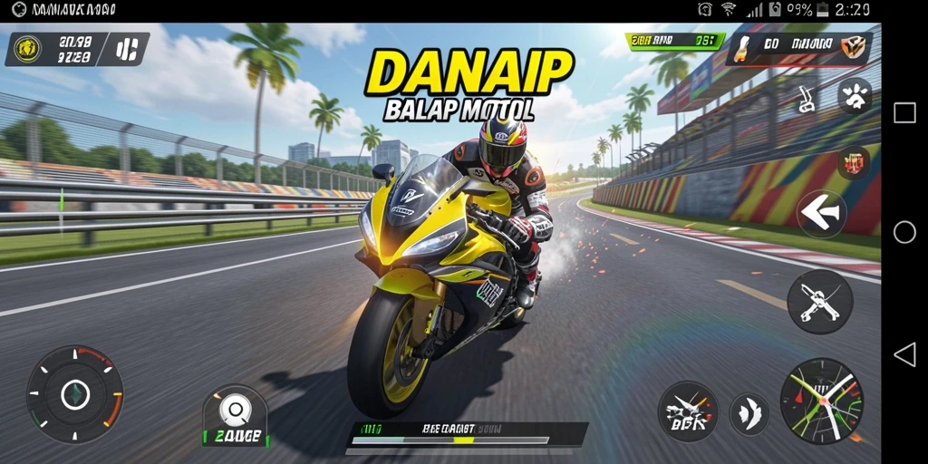 Tampilan gameplay seru dalam balap motor di DANAVIP.