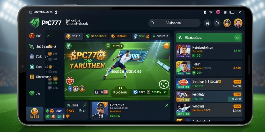 Tampilan aplikasi PC777 dengan fitur Sportsbook yang menarik.