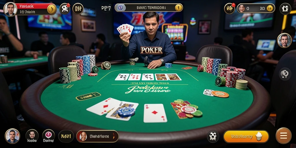 Screenshot gameplay PP7 menampilkan aksi seru dalam permainan Poker.