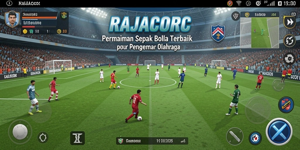 Tampilan dinamis dari gameplay RAJACORC dengan aksi sepak bola seru.
