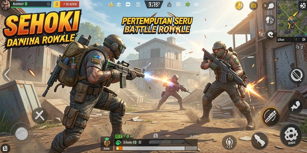 Tampilan aksi gameplay dinamis dalam SEHOKI Battle Royale.